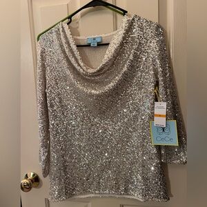 NWT Cowl Neck Sequin Top